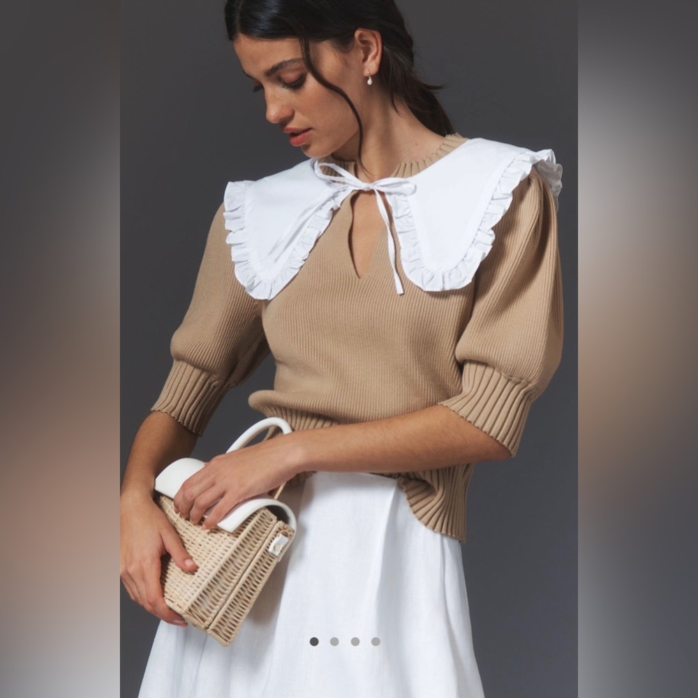 English Factory puff sleeve Poplin Collared sweater